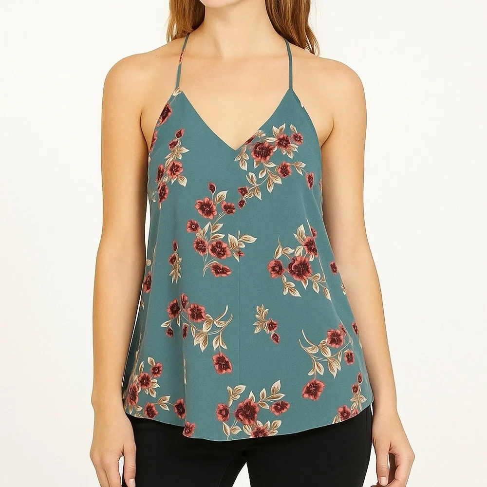 4SI3NNA Blue Pink Floral Racerback V Neck Sleeveless Cami Top Small
